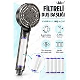 Filtreli Duş Başlığı, 5 Yedek Filtreli, Y&uuml;ksek Basın&ccedil;lı, Klor ve Kire&ccedil; &Ouml;nleyici, Su Arıtmalı