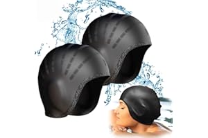 Sadodo 2PCS Pack Swim Cap,Cover Ears Swimming Cap Bathing Hat Silicone Waterproof, With ear protection For Unisex Aldult Women Man