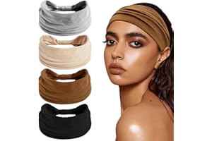 GELPRETTY 4 Stück Stirnband Damen Elastische, Breite Mode Haarband Haarschmuck, Weiche Boho Haarbänder Leopard Print Haarbänder für Damen (Braun, Grau, Schwarz, Beige)