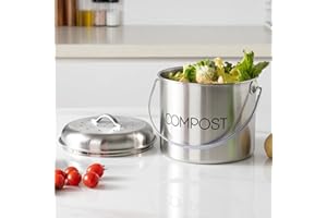 Navaris Poubelle à Compost 3L - Bac à Compost de Cuisine en Acier Inoxydable - Composteur de Cuisine pour Déchets Alimentaires - 3x Filtre Charbon