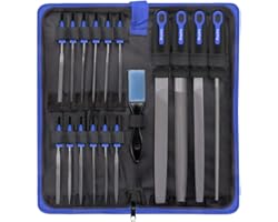 Preciva 16-in-one Wood Rasp File Set with 4 x 200mm Flat, Half-Round, Round, Triangle File & 12 x Needle File Set, Soft Grip 