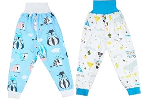 MOEMOE BABY Jupe de Couche, Jupe d'apprentissage Nuit,Pantalons de Couche, Couche Imperméable Enfant,Jupe Apprentissage Propreté Enfant,Culotte d Apprentissage Garçon Fille, Lot de 2,Bleu,5-7 Ans,L