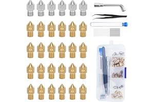 LXYANW 30 Stück 3D Drucker Düse 0,4 mm 0,2 mm 0,6 mm, EdelstahlMessing 3D Drucker Nozzle mit Reinigungsnadel und Pinzette, Nozzle Set für 1,75 mm Filament Hot Ends