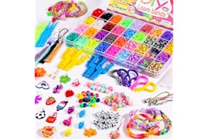 Modacraft 3000PCS 36Color Loom Bands Kit, Rubber Loom Band Starter Refill with Beads/Charms Craft Crochet Kits, Loom Band Friendship Bracelet Making Kit for Kids Girls Christmas Birthday Gifts