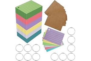 Leucasa 1200 Pièces Flash Cards A8 6 Couleurs Fiches Bristol avec Papier Kraft et Anneau de Reliure Fiche de Revision Impression Recto Verso pour Étudier, Recettes, Cartes Mémo, Fournitures de Bureau