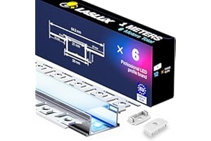 LASLUX 6x Profilo Alluminio per Strisce LED Cartongesso1M (6mt) - Canalina per Striscia LED con Copertura Opaca - Dimensioni 28 x 13.8mm - Compatibile con Strisce LED fino a 21mm (Z44-1M, 6)