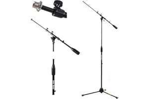 HOLA! MUSIC Hola! Microphone Stand - Mic Stand w/Adjustable Height and Boom Arm for Home, Studio, Office or Stage - Standard Clutch Single Unit