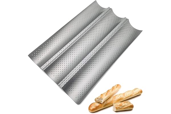 PIQIUQIU Baguette bakplåt, baguette bakform för 3 baguetter, baguetteplåt med högkvalitativ non-stick-beläggning, brödform me