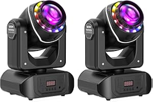 COOLIGHINE 2Packs Lyre LED 120W avec télécommande RGBW 10 Gobos 8 couleurs 18 prismes jeux de lumière Moving Head pour l'éclairage Clubs Bars Disco Fête