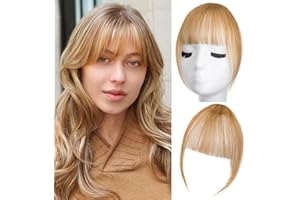 YSDQS HAIR Clip in Bangs 100% Real Human Hair Extensions Wispy Bangs for Women Fake Bangs Clip on Bangs Faux Bangs Clip in Hair extensions Fringe with Temples Hairpieces (Ash Blonde)