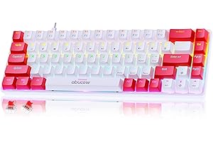abucow 68-Key Mechanical Keyboard with Colorful Backlight 60% Gaming Keyboard Black-Gray Keycaps - Red Switches for a Premium Typing and Gaming Experience on PC and Mac (White-Red)