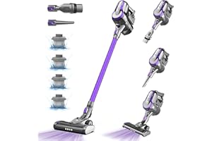 FixtFixer 250W/250KPA Aspiradora sin Cable, 4*HEPA Filter Aspirador Escoba sin Cable Potente 55 Minutos en Modo Automático, Aspirador Inalámbrico Antienredo para Suelo/Alfombra/Pelos de Animales