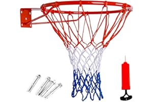 DENNY INTERNATIONAL Basketball Hoop Wall Mounted with Net and Fixtures Complete Set, Basketball Hoop Indoor & Outdoor for Girls Boys Adults - Standard Full Size 45cm Red