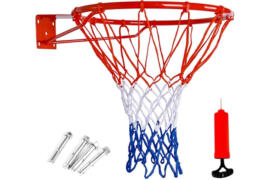 Basketball Hoop Wall Mounted with Net and Fixtures Complete Set, Basketball Hoop Indoor & Outdoor for Girls Boys Adults - Standard Full Size 45cm Red