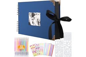 Splend Album photo à personnaliser soi-même - 80 pages noires - Livre photo à coller - Cadeau DIY - Pour bébé, famille, anniversaire, Saint-Valentin, mariage - Avec coins de protection - Bleu