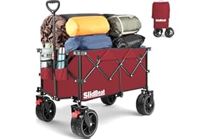 SLIDBEAT Beach Trolley with Big Universal Wheels, 200L Heavy Duty Camping Trolley Cart with Rebound Handle, Folding Wagon Camping Garden Cart, Collapsible Shopping Wagon