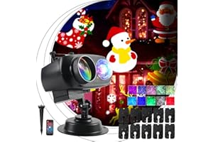 ROADTIME Proyector Navidad para exterior, luces de proyector impermeables 15W con mando a distancia, 10 diapositivas, 10 ondas, temporizador 6H y 270° ajustable cabezal, decoración para Navidad, Halloween