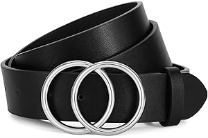 JasGood Damen Ledergürtel Mode Doppel O-Ring Schnalle Gürtel für Jeans Hosen Kleider
