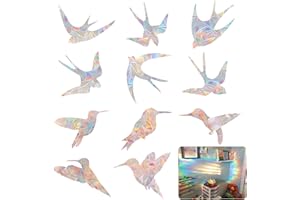 ERIOSCAR 11 sztuk naklejek na okno pryzmatyczne, łapacz słońca, tęczowe okno, tęczowe naklejki na szkło pryzmatowe, nieklejące się, naklejki na okno z ptakami antykolizyjnymi