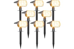 SUNKENET Lot de 8 Spot Solaire Exterieur Outdoor, 56 LEDs 3 Modes Lampe Solaire Exterieur Jardin, Fonction 2 en 1 et IP65 Étanche Projecteur Solaire Exterieur Pour Jardin, Cour, Allée, Chemin, Warm