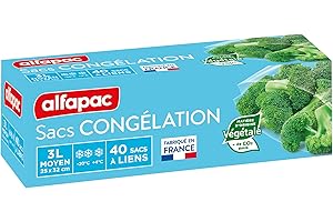 ALFAPAC - 40 bolsas de congelación con precinto - Modelo mediano - Abertura ancha - Ecorresponsables - Fabricadas en Francia