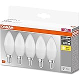 OSRAM LED BASE Classic B40, żarówki LED z oszronionym włóknem szklanym na trzonek E14, kształt świecy, ciepła biel (2700K), 8