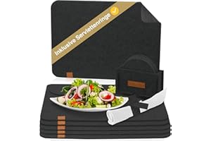 ‎TULENO TULENO® Tischset Filz schwarz 19-teilig - Platzdeckchen abwaschbar inkl. Untersetzer - Platzsets abwaschbar als Tischuntersetzer & Tischunterlage Esstisch - Tischsets rutschfest - Platzset abwischbar