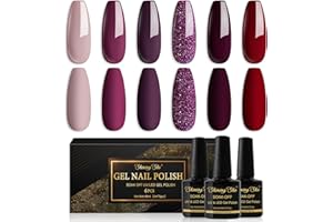 Shining She Esmaltes Semipermanentes para Uñas de Gel UV LED,6 Colors Otoño e Invierno Rojo Oscuro Morado Oscuro Morado Glitter Pintauñas Semipermanentes Nail Art Salón en Casa,8ML