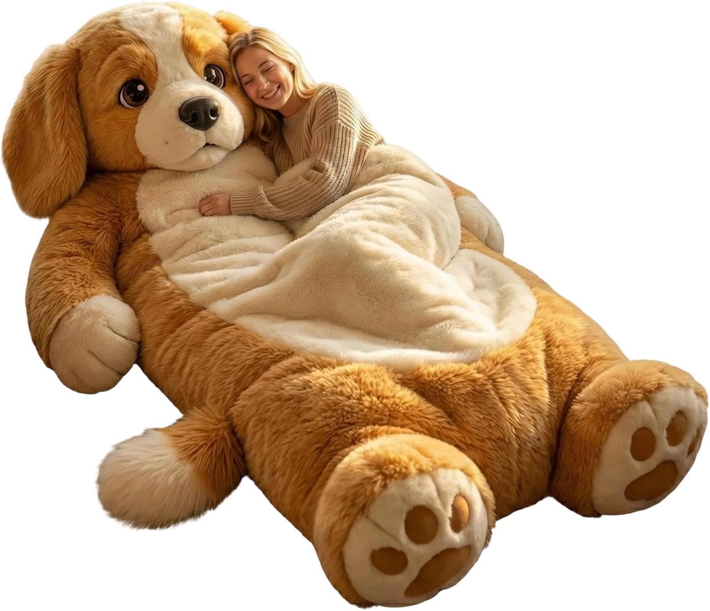 Dog Sleeping Bag For Humans | Adorable Dogs Envelope Sleeping Bag | Adults Soft Plush Animal Mattress, Warm Comfortable Lounging Blanket For Women Men, Home, Camping, Sleepovers