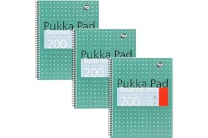 Pukka Pad, Jotta - Quaderno A4 a quadretti metallizzati, confezione da 3 pezzi, 29,7 x 23 cm, rilegatura a spirale con carta da 80 g/m², con margini perforati a 4 fori e bordi perforati, 200 pagine,