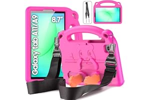 DUZZONA Funda Infantil para Samsung Galaxy Tab A11/A9 8.7 Pulgadas (2025/2023), Estuche Antigolpes con Asa, con Correa de Hombr, para Galaxy Tab A11/A9 8.7", Rosa