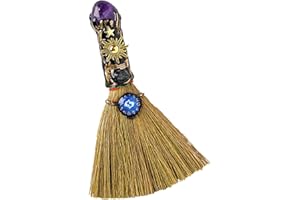 BIBYKIVN Balai d'autel de sorcière en Cristal – Balai Magique de sorcière Fait Main, avec des Cristaux naturels d'améthyste pour la guérison et des Signes du Zodiaque, Méditation & Guérison (Poissons)
