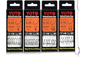 YOTO Method Feeder Fishing Hair Rigs 24 PCS 4" Flechtschnur Method Leader Barbed Krank Hook Method Hook with a Needle Erhältlich in den Größen #6,#8,#10,#12