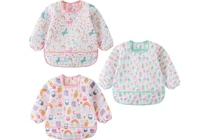 Yealoo 3 PCS Bavoirs Manches Longues Etanche Tablier d'Alimentation Enfant 0-2 Ans