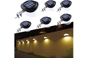 ‎JSOT JSOT Pack of 6 Solar Lights Gutter Wall Lights Path Lights for Outdoor Lamp 9 LED Solar Lights IP55 Waterproof 1600 mAh 100 LM for Decor Fence Street Garden Patio (Warm Light)