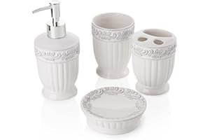 MONTEMAGGI, 4-teiliges Bad-Set aus Keramik, Classic, Weiß Inklusive Spender, Zahnbürstenhalter, Becher und Seifenschale