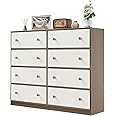 Nicehill Chest of Drawers with 8 Drawers, Wooden Frame & Silver Handles, Fabric Chest of Drawers for Bedroom, Living Room, Hallway, Entryway, White/Light Wood Grain