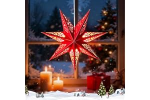 PLSMUPN Weihnachtsstern Beleuchtet, Papierstern Mit Beleuchtung, Leuchtsterne Weihnachten als Lampenschirm & Weihnachtsdeko, Fenster Stern Mit Beleuchtung für Weihnachtsbaum & Fenste (Rot)
