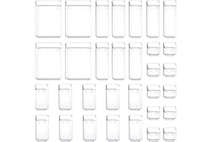 Humbgo Drawer Organiser Makeup Clear Plastic - 32 Pack Desk Drawer Organisers With 4 Sizes Bathroom Trays Drawer Organiser Fridge Storage Boxes For Kitchen, Office, Dressing, Cosmetics