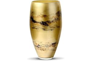 Terroso - Vase - Verre Or soufflé à la Bouche - Aspect Luxueux, élégant et stylé - 38 cm de Haut - Aspect marbre - Vase à Fleurs