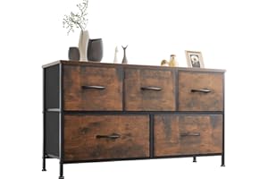 ‎SWEETCRISPY Sweetcrispy Kommode für Schlafzimmer, breite Schublade Kommode Organizer Storage Drawers Fabric Storage mit 5 Schubladen, kleine Kommode, TV Stand für Schlafzimmer, Schrank, Wohnzimmer, Kinderzimmer