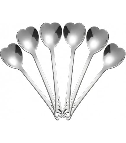UTours, cucchiai romantici da dessert, in acciaio inox, con manico a cuore, per caffè, dessert, tè, gelato, zucchero (4 pezzi