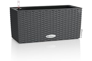 ‎LECHUZA LECHUZA - Balconera Cottage 40 Granite Planter, Balcony Box with Watering System, Water Level Indicator and Plant Insert, Wicker Look, 40 x 19 x 19 cm, 15471