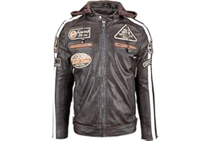 URBAN 5884 Chaqueta Moto Hombre en Cuero 58 Gents | Cazadora de Moto de Piel de Cordero | Armadura Removible para Espalda, Hombros y Codos Aprobada por la CE | Marrón | 5XL
