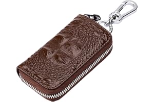 Aileder Key Case Wallet Crocodile Leather Key Holder Car Keychain Key Case with 6 Hooks, Card Slots/Car Key Ring/Zipper for Men Women (Brown)