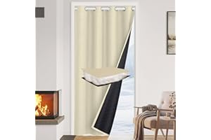 ‎PLODAXE PLODAXE Thermovorhang Kälteschutz Türvorhang Wasserdicht, 1 Stück Mehrlagig Dicker Wärmeschutzvorhang Tür mit Ösen, Verdunklung Gegen Kälte und Hitzen für Haustür, Schlafzimmer(Beige, B110xH203cm)