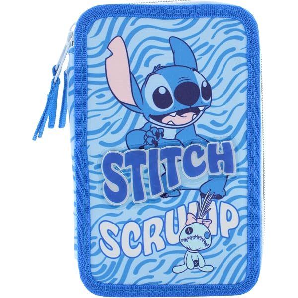 Disney Stitch - Astuccio grande a 3 ripiani, multi scomparti, articoli per la scuola, cancelleria, penne colorate, Multicolore, Stitch - Astuccio grande a 3 ripiani