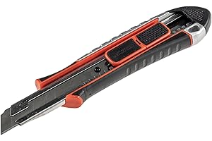 ChiliTec Profesjonalny nóż do cięcia z wycofaniem ostrza, 2 w 1, nóż bezpieczeństwa 18 mm, metalowy trzpień, mechanizm sprężynowy, ochrona ostrza