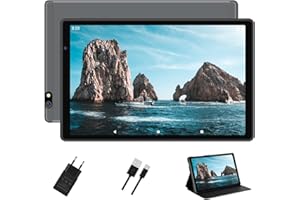 FACETEL Tablet 10 Pollici Tablet Android con WiFi, Octa-Core, RAM + ROM (Memoria Estesa), 8000mAh, 1280 * 800 HD, 5MP + 8MP, Bluetooth, Certificato GMS, Tablet con Tastiera e Mouse - Grey