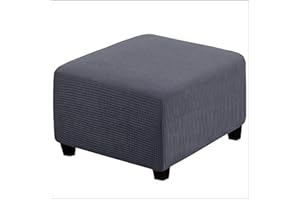 qiden Square Footstool Cover Stretch Ottoman Cover Plush, 10% Thicker Large Stretch Pouffe Cover Anti-Slip Foot Stool Jacquard Slipcovers With Elastic Bottom, Machine Washable-Gray-Large